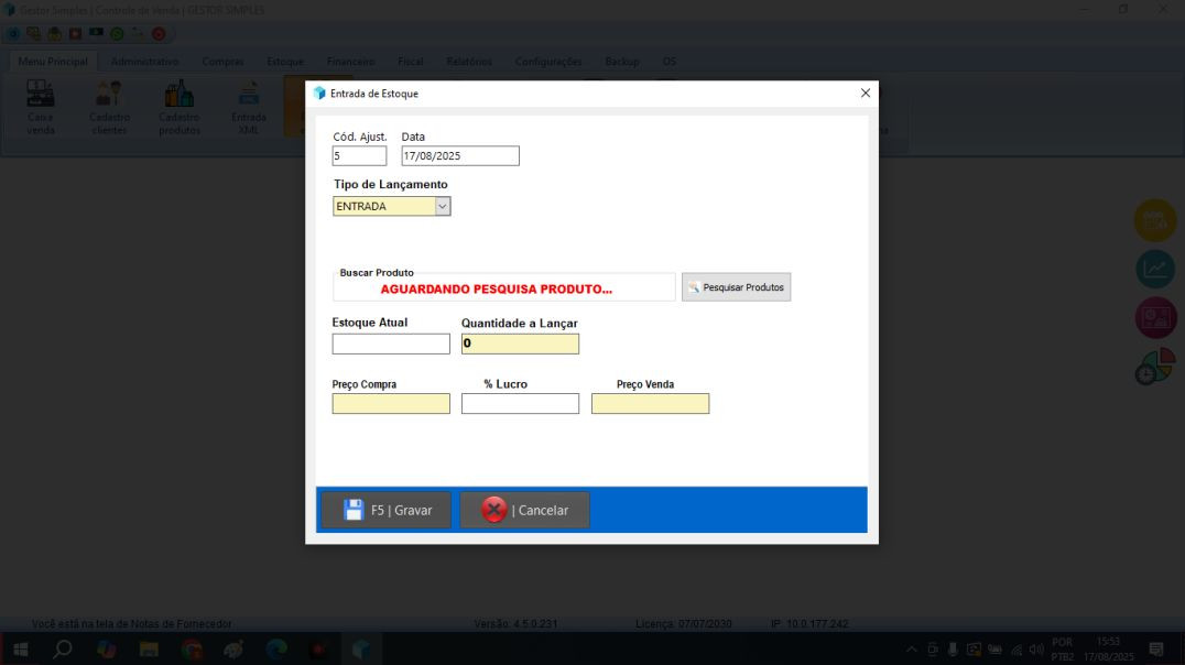Entrada De Estoque Manual