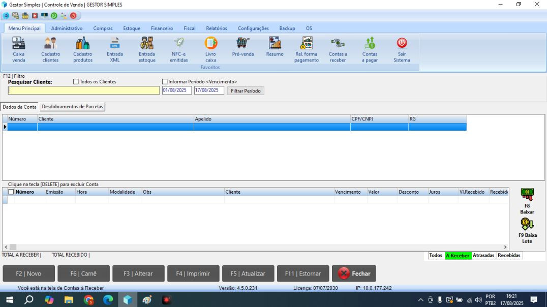 Receber Conta a Prazo